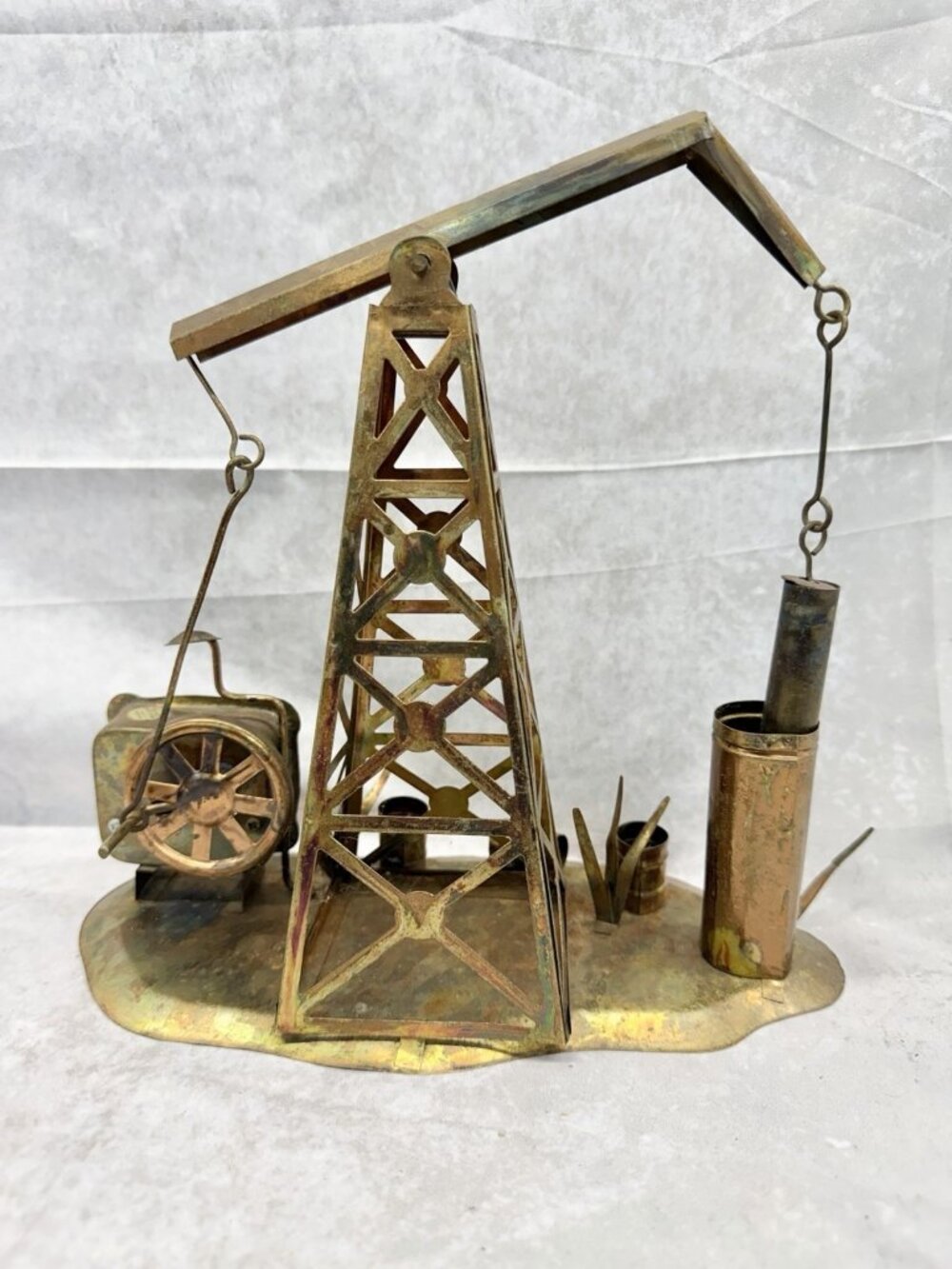 Vintage Copper Oil Derrick Pump Jack Music Box Industrial Sculpture Decor